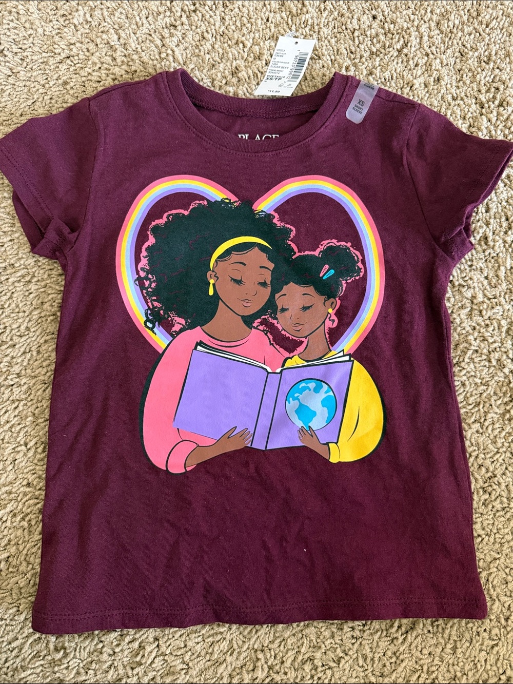 The Children's Place Maroon Tee with Reading Sisters Graphic